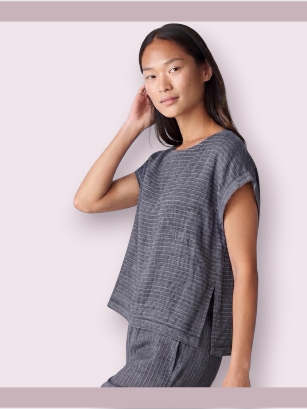 Eileen Fisher Puckered Organic Linen Ballet Neck Top
